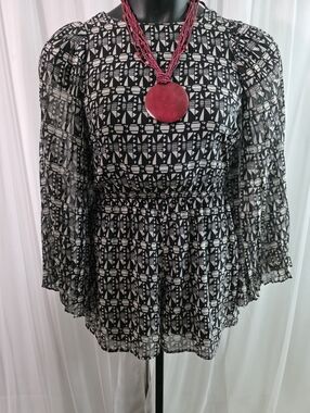Fire Los Angeles, Black & White Geometric Bell Long Sleeves ROMPER Size: X5
